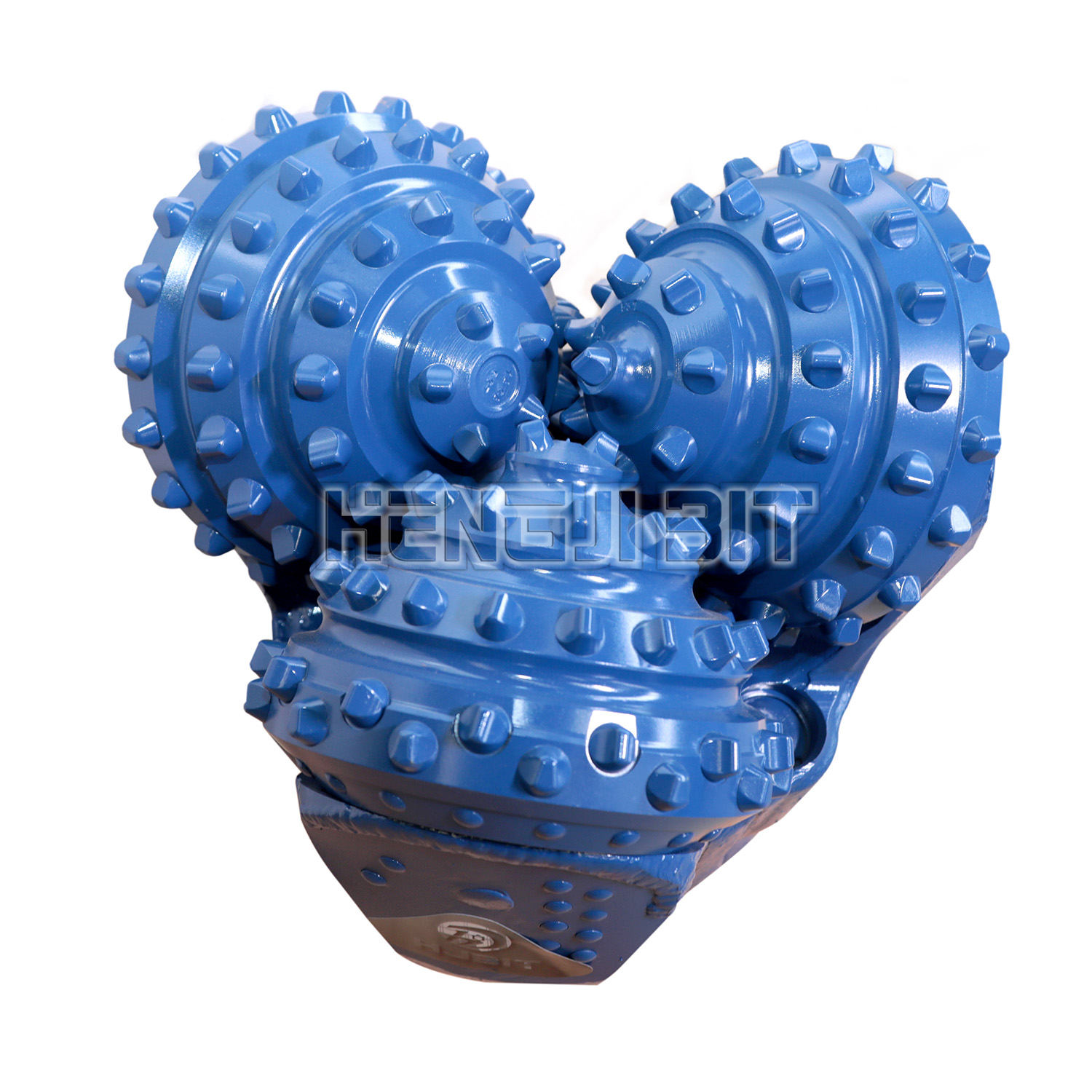 Blue tricone drill bit close - up